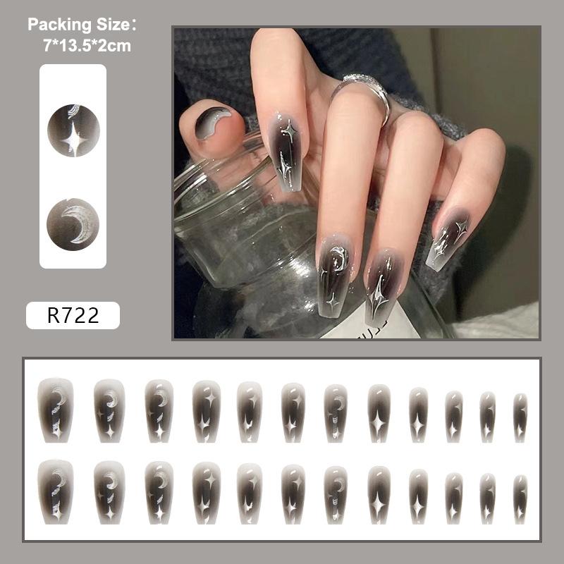 24Pcs Trendy False Nails Patch Gradient Color With Glitter Sequins Design Fake Nails Detachable Full Cover Fake Nail Tips