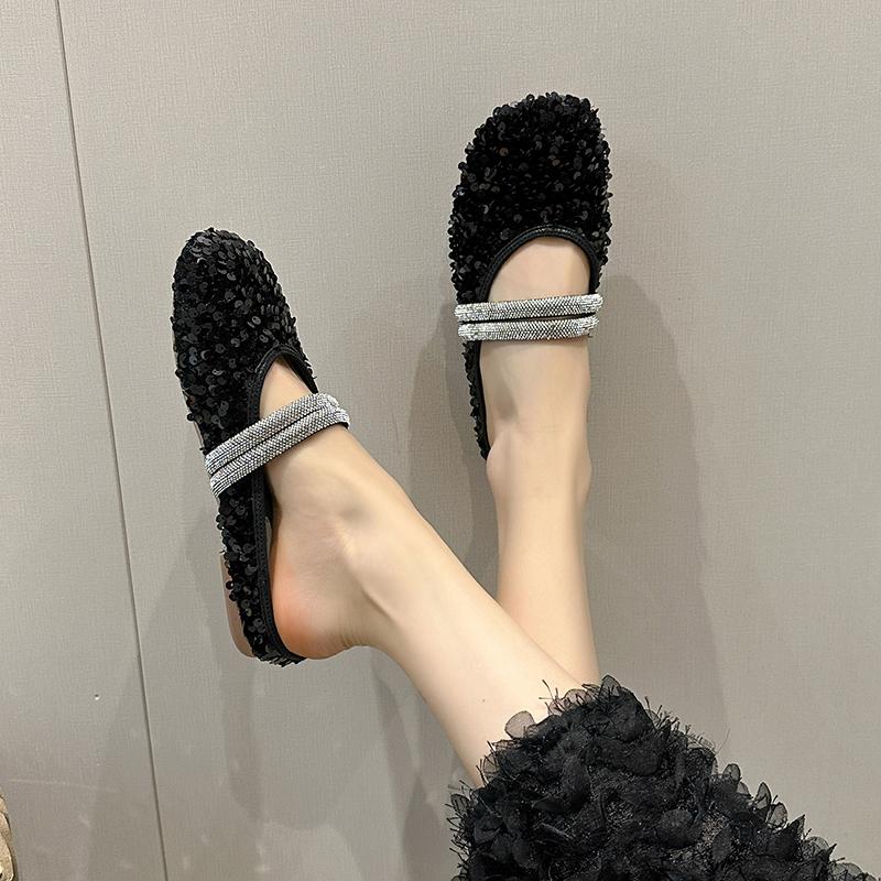 Fashion Glitter Slides Shoes Woman 2024 Slippers Flat Low Female Mule Pantofle Cover Toe Jelly Mules New PU Bling Crystal Rubber Rome Ho