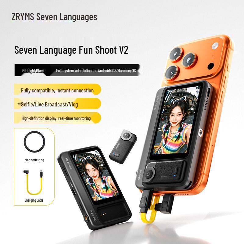 

7RYMS Fun Shot V2 Pro: Wireless Screen Mirroring & Live Streaming Device for Rear Selfie and Mobile Photography.