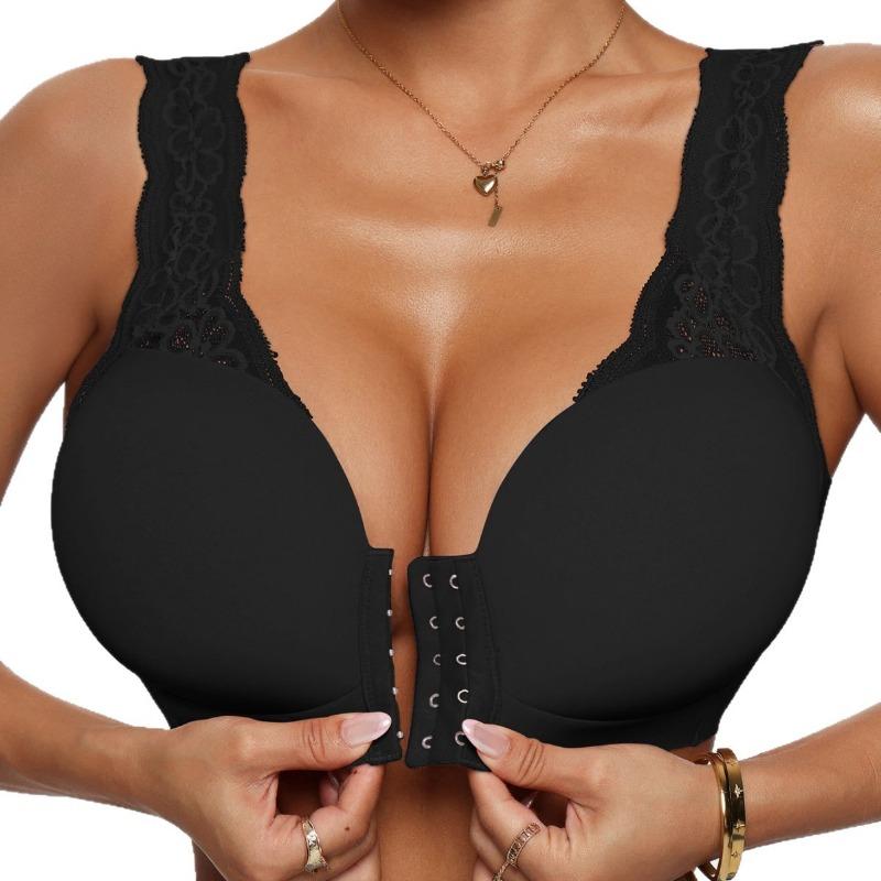 Damen Sexy Spitze Schulterträger Frontverschluss Drahtlos Nahtlos Push-Up BH