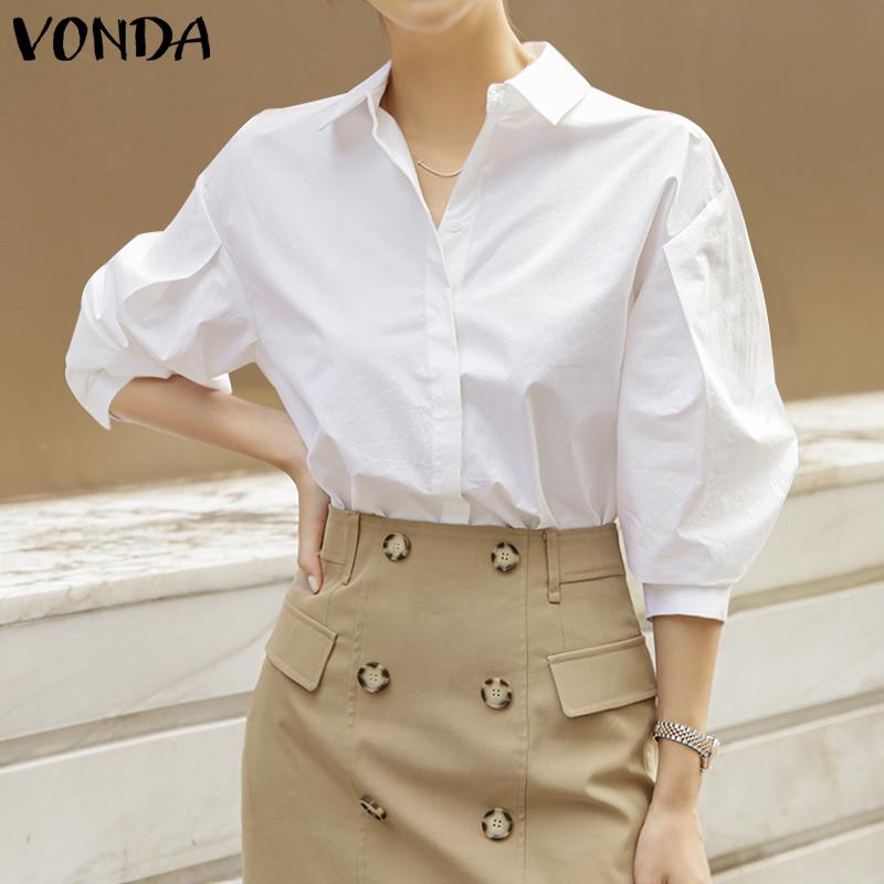 

VONDA женские однотонные офисные рубашки с длинными рукавами и пуговицами, блузка