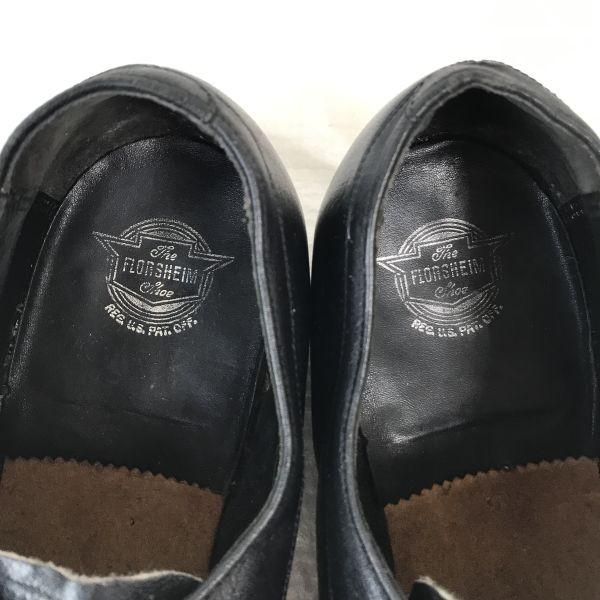 70er-80er Jahre? Vintage FLORSHEIM Filz Tan Leder Plain Toe 10E 27.5-28 Schwarz Schuhe Business(GEBRAUCHT)