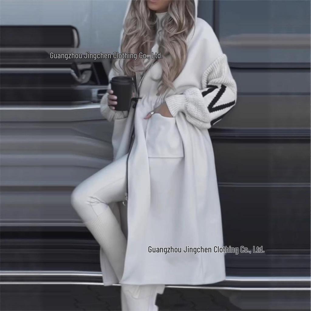 2024 Autumn/Winter European & American Women's Casual Hooded Spliced Coat