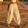 High Waisted Pants Women Wide Leg Barrel Pants, Casual Balloon Relaxed Fit Trousers, Solid Color Pleated Baggy Palazzo