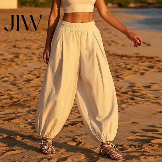 High Waisted Pants Women Wide Leg Barrel Pants, Casual Balloon Relaxed Fit Trousers, Solid Color Pleated Baggy Palazzo