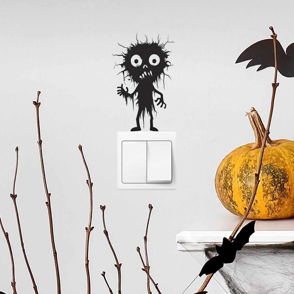 Black Halloween Features Cartoon Switch Sticker Pvc Wall Decor For Living Room