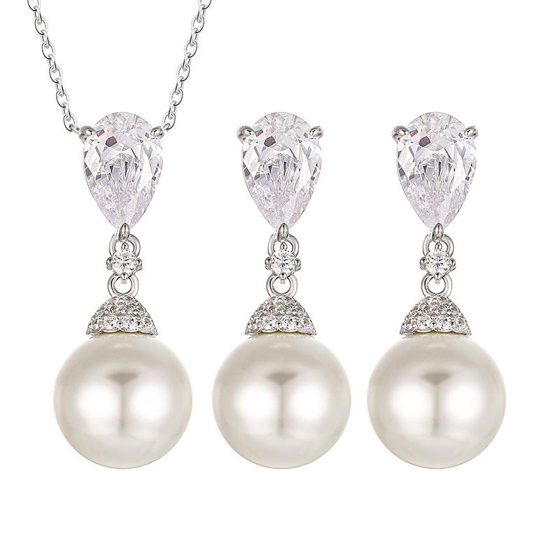 Jewelry Copper Bottom Gold-Plated Inlaid White Diamond Pearl Temperament Fringed Set Female 14Mm