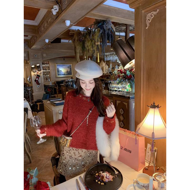 Женский свободный вязаный свитер с круглым вырезом L