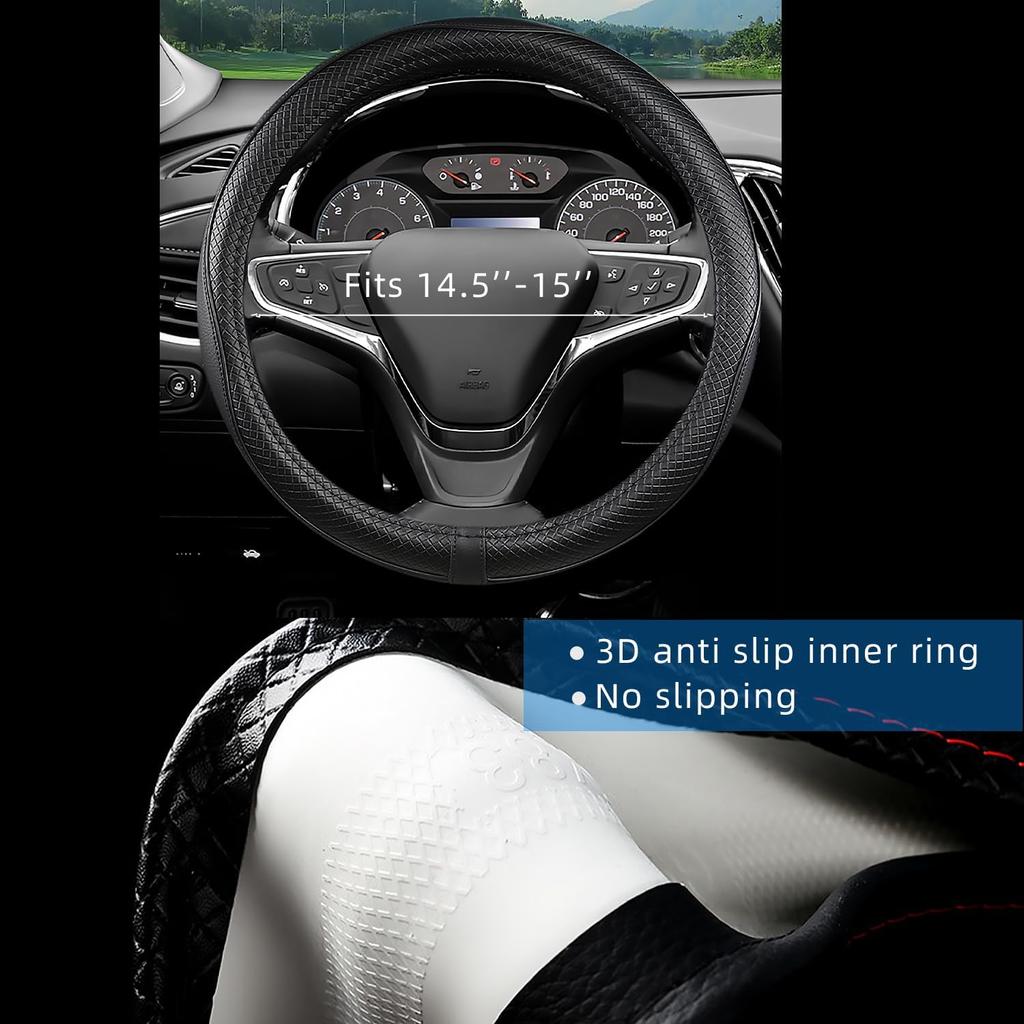 Car Steering Wheel Cover For Chevy Silverado 1500 2500 3500, Tahoe, Equinox,Traverse,Colorado, Automative Accessories For Chevy, Sporty Design, Black