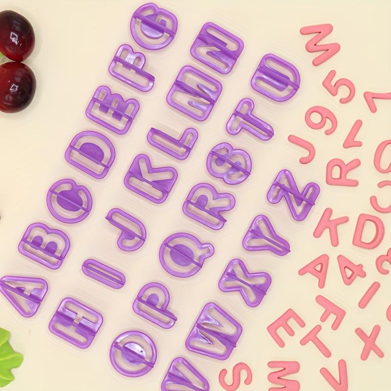 40PCS Tiny Purple Alphabet Number Cutter Set, DIY Baking Tool Symbol Fondant Cake Decorative Printing Mold, Alphanumeric Plastic Biscuit Mold