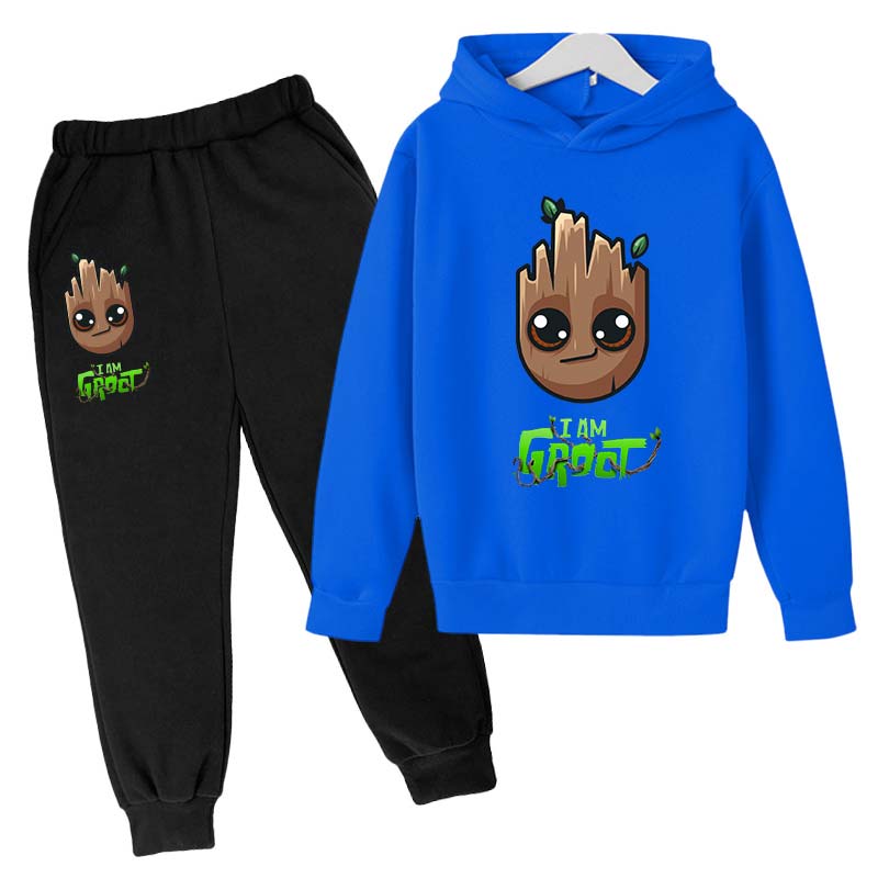 Marvel Hoodies for Boys Girls Cartoon Groot Hooded Pant Set Kids Cosplay Anime Pullover Sweatshirt Children Clothes 4-14Y