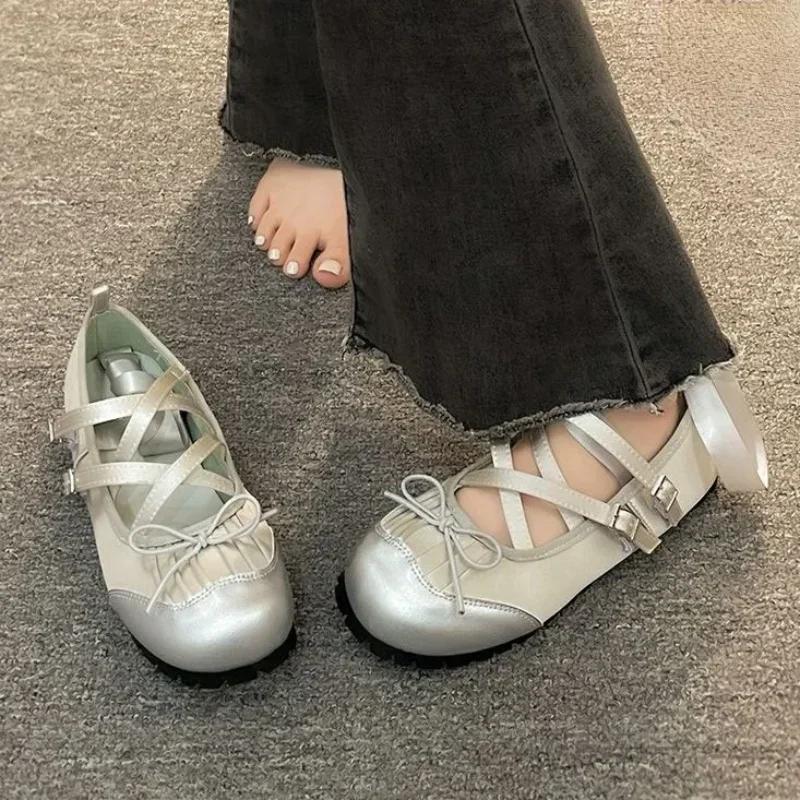 Fashion Women Ballet Flats Shoes Fashion Elegant Cross Strap Shoes Ladies Outdoor Dress Flats Fashion Shallow Ballerina Shoes