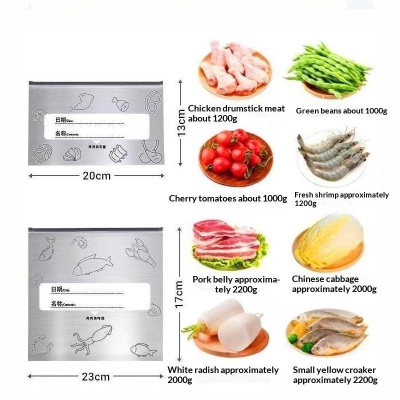 50Pcs Reusable Aluminum Foil Food Storage Bags Leakproof Seal Writable Label Perfect For Freezing Meat Fridge Organization