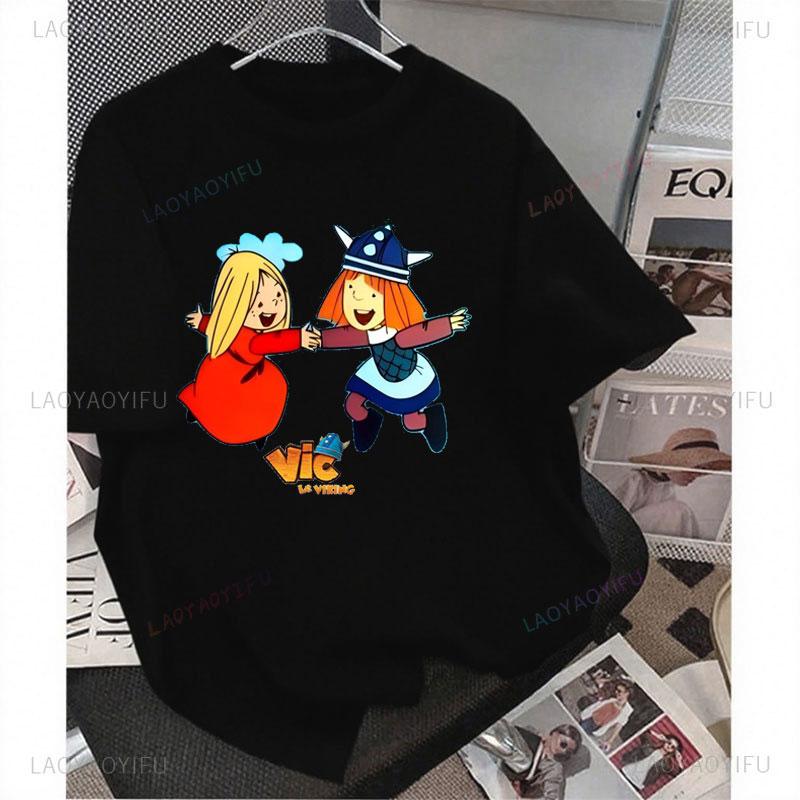 Maglietta Wickie Vicky il Vichingo Cartone Animato Stampa Vintage T-shirt Il Forte Unisex Film d'Animazione Fumetto Camisa Abbigliamento Y2k Camisa Top Grafico