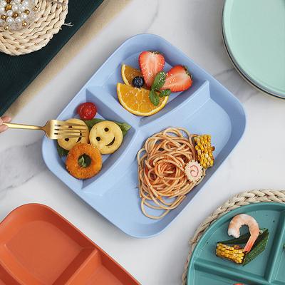 Fettreduktionsplatte in Gitter unterteilt, Rund drei Gitter, Anti-Drop-Platte, Frühstück für Erwachsene und Kinder geteilte Teller, Gewichtsverlust Obstplatte