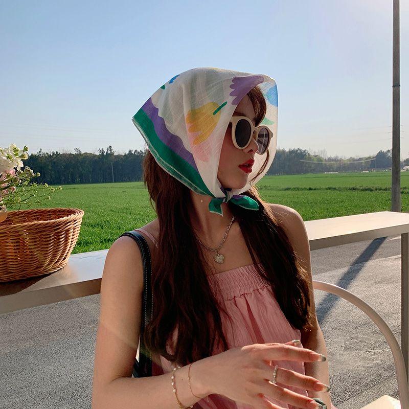 Sweet Small Square Scarf: Summer Breathable Gauze Scarf for Women Elegant Headscarf Stylish Decorative Hair Tie Floral Neck Scarf & Wrap
