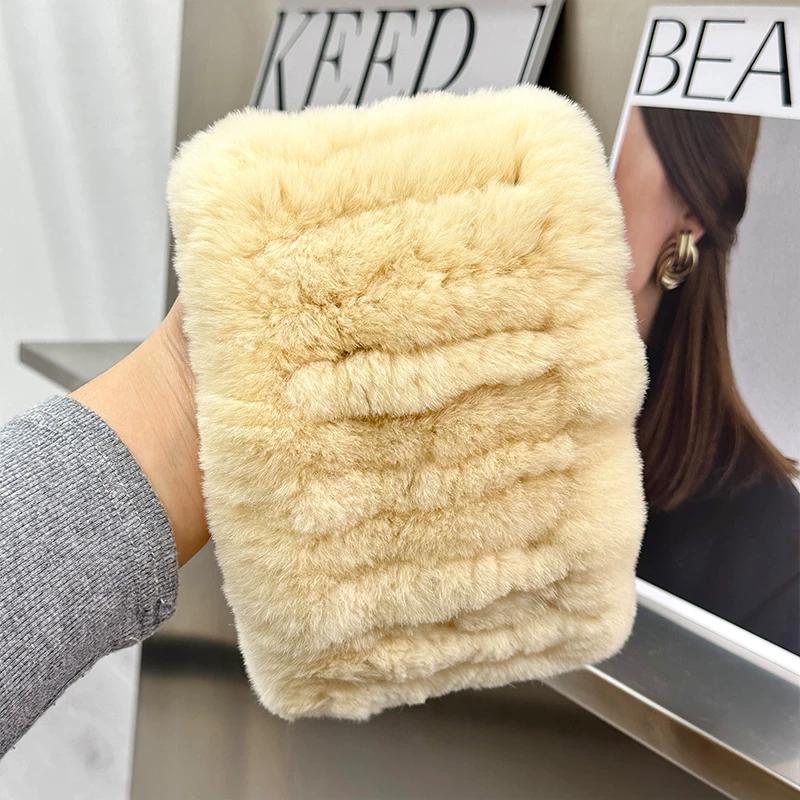Korean Version of Cute Real Rex Rabbit Hair Neck Cover Winter Elastic Mesh Scarf Headband Versatile Plush Headgear Warm Scarf Women