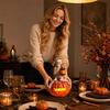LED Light Up Pumpkin Skeleton Figurine Halloween Tabletop Decoration with Lantern for Indoor Outdoor Festival Display Prop