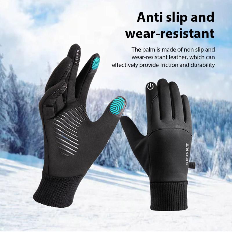 Black Winter Full Fingers Thermal Gloves Lining Windproof and Waterproof Cycling Gloves Motorcycle Ski Touch Screen Fleece Glove