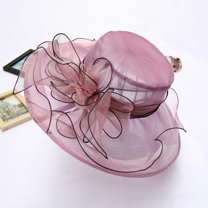Summer Korean Version of Flower Mesh Sun Hat Beach Sun Hat Women's Organza Top Hat