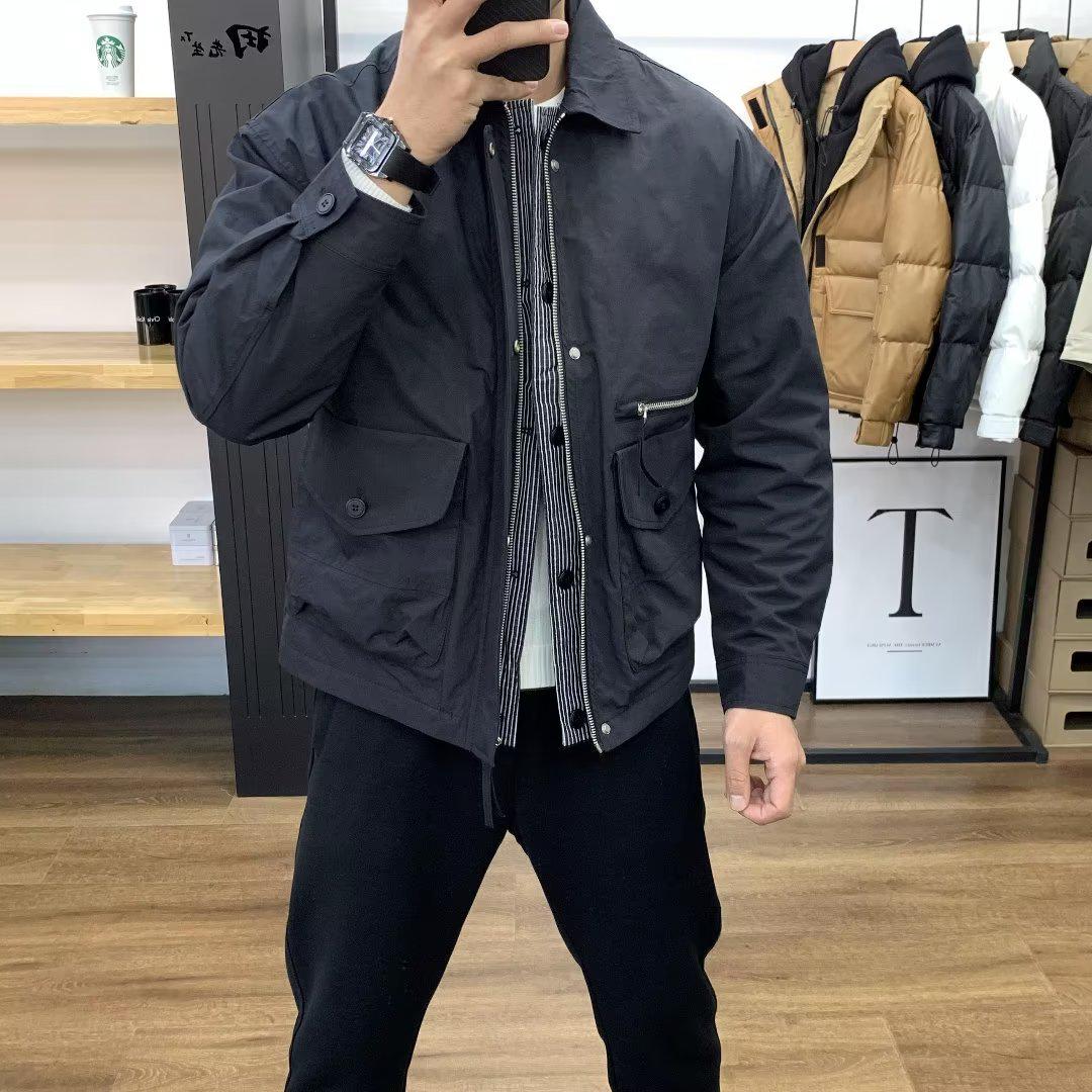 

Мужская модная куртка с лацканами - Весенне-осенняя повседневная, эффект двойки 2XL чёрный