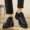 Men's Large Size Leather Lace-Up Casual Shoes - Fashionable British Loafers with Thick Soles, Size 45