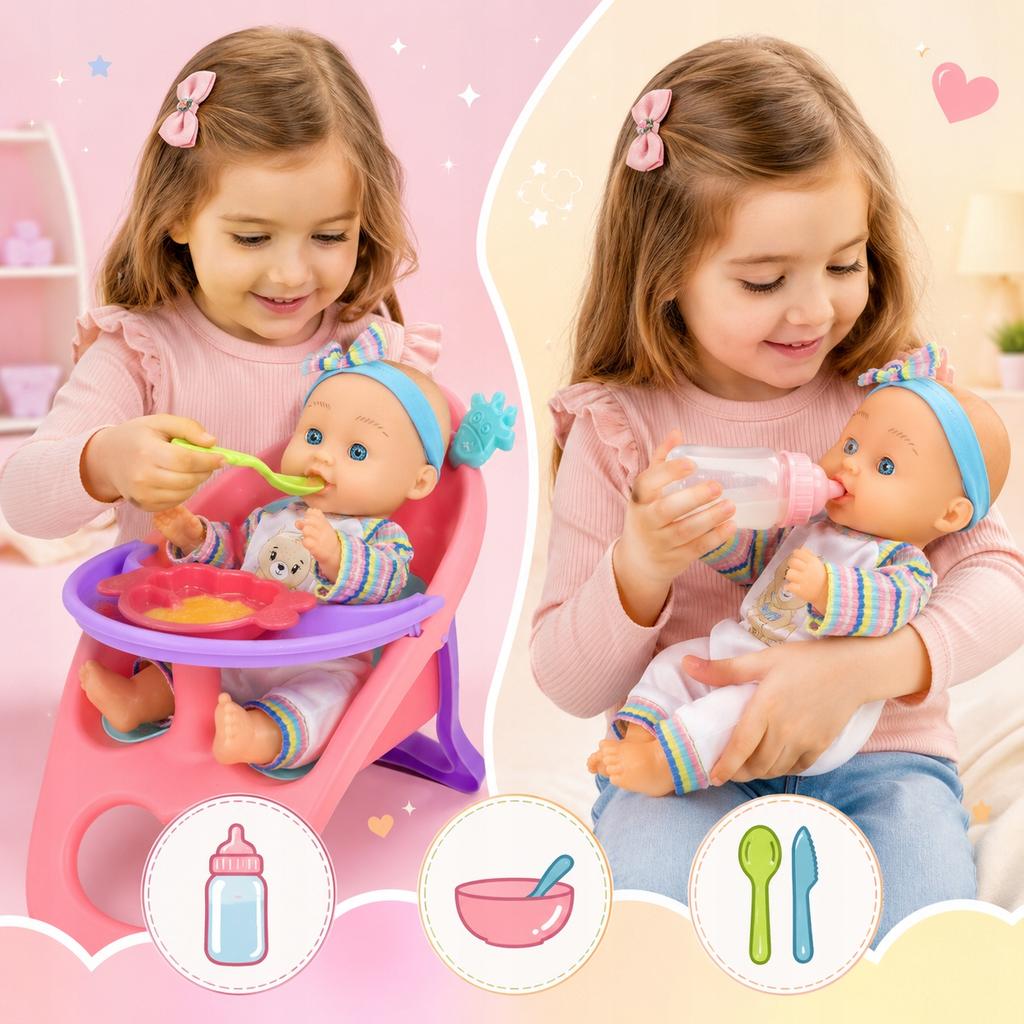 [PACZB] Baby doll with feeding accessories and seat Z3410