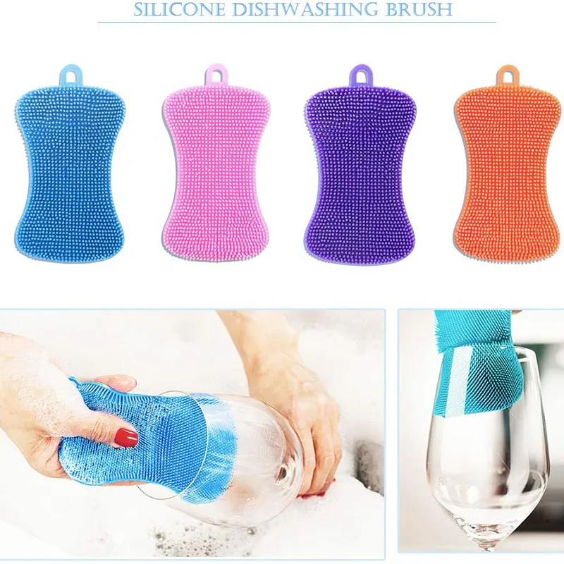 Practical Silicone Sponge Dish Washing Scrubber Household Cleaning Kitchen Gadgets Brush Accessories For Dishes