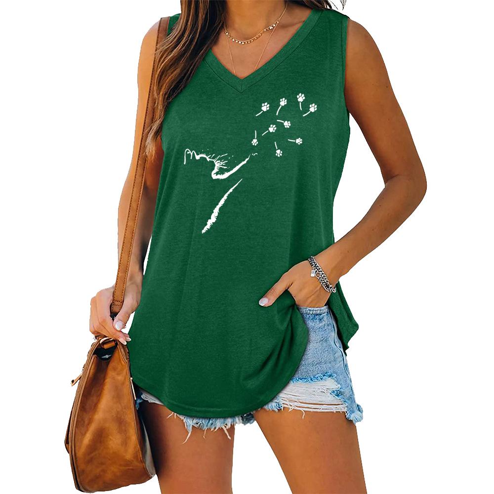 Summer Fashion Printed Tank Top Women Casual V Neck Sleeveless Shirt