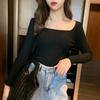 Square-neck Sweater Women's Pullover Autumn and Winter New Korean-style Slim-fit Top Knitted Tight Base Layer