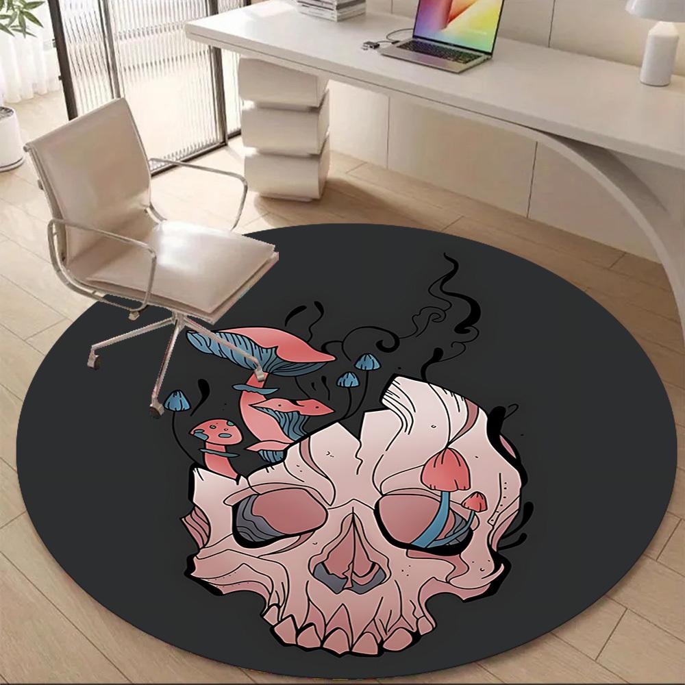 1pc Mushroom Skull Office Round Area Rug, Under Office Chairs Bedroom Living Room Home Decor, Room Deco