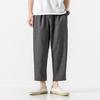 2025 Summer Men's Plus Size Cotton Linen Cropped Trousers - Chinese Style, Japanese Loose Fit, Casual Straight Pants