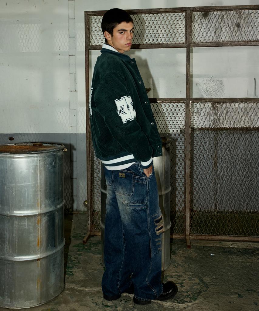 Magoodgan Varsity 5704 Corduroy Padded Wappen Navy Oversized Stadium Jacket