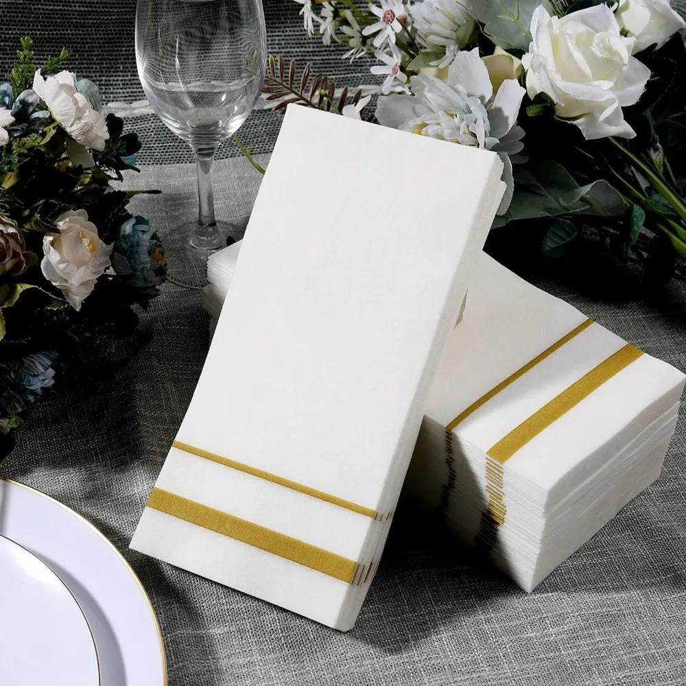 50 Piece Dust-free Paper Disposable Table Napkin Striped Print Soft Table Towel Biodegradable Disposable Serviette