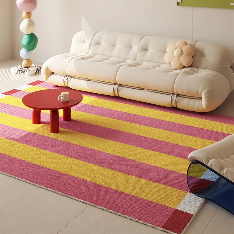 Dopamine Contrast Striped Carpet Simple Fresh Bedroom Rug Not Easy To Hide Dust Coffee Table Rugs Easy Care Non-Slip Floor Mat