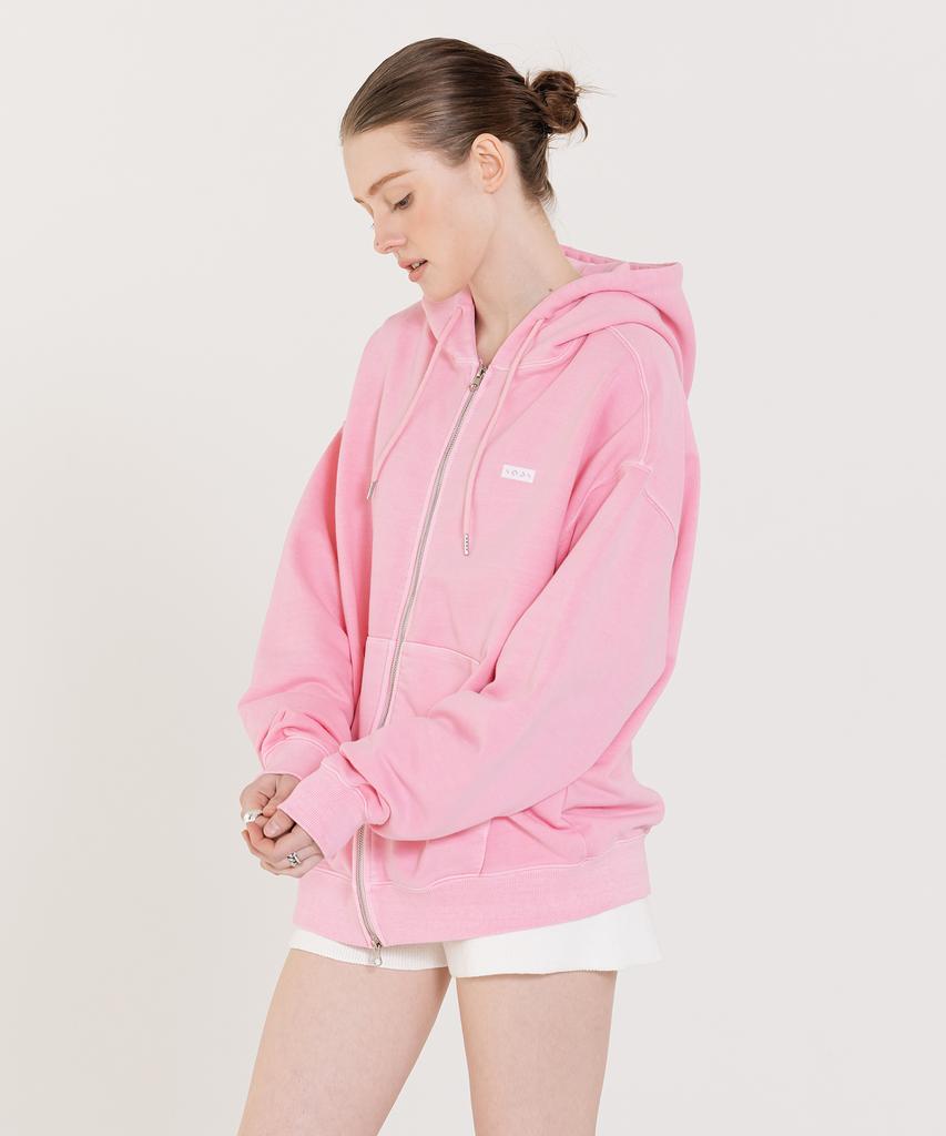 Injiactive Small Logo Pigment Full Hood Zip Up Pink