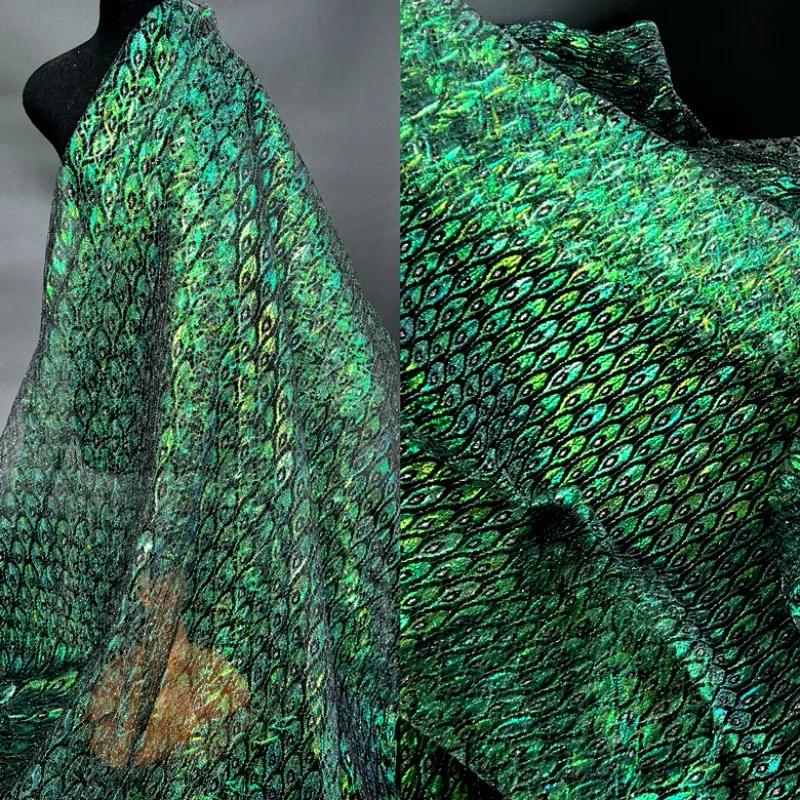 100x150cm Mesh Fabric Colorful Peacock Feather Hollow Perspective Designer Lightweight Hanfu Cloth Diy Apaprel Sewing Fabric