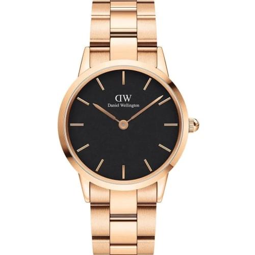 Daniel Wellington Iconic Link 36mm Black Rose Gold Quartz Watch, DW00100210, Women's