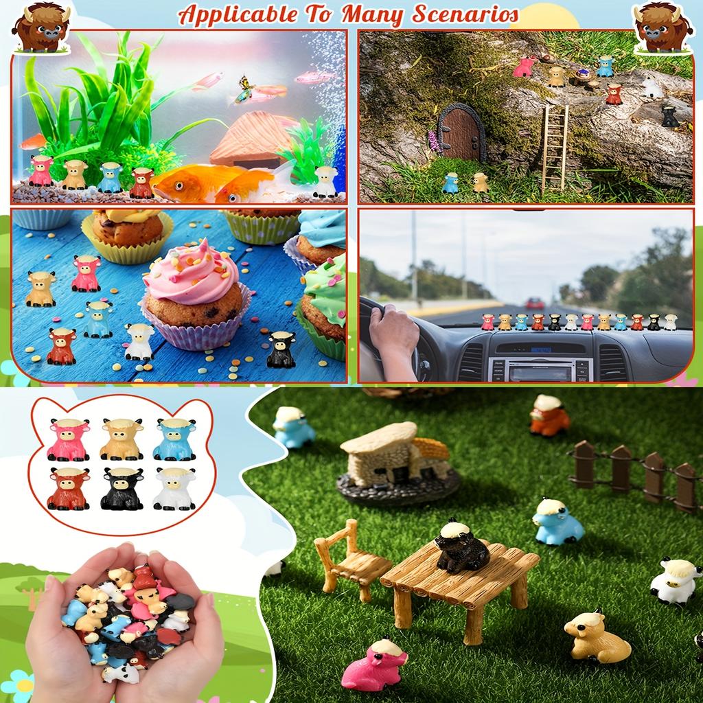 50/30 ks Roztomilých Mini Figurinek Krávy ze Skotské Vysočiny Roztomilé Živicové Zvířecí Sošky Pro DIY Řemesla Domeček pro Panenky Zahrada Pro Dekoraci Místnosti