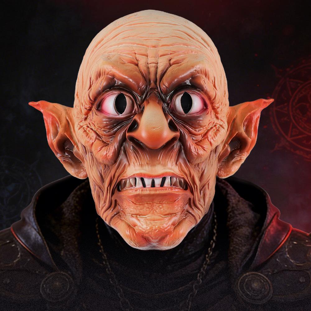 Warcraft Witch Mask Fantasy Pointed-ear Full-face Latex Masks Wrinkled Skin Fangs Pointed Ears Full-head Hood Halloween Mask