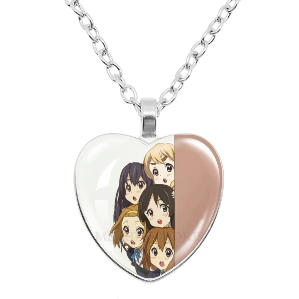 K-ON! Anime Heart Shape Pendant Necklace - Hirasawa Yui Mio Ritsu Tsumugi Azusa Characters Jewelry Gift for Fans