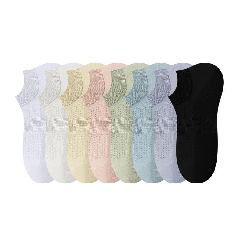 5 Pairs of Women's Summer Thin Style Versatile Solid Color Mesh Breathable 7A Antibacterial Deodorant Boat Socks