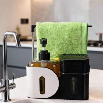 With Sponge Holder 4-in-1 Soap Dispenser Refillable Dual Soap Dispenser  Kitchen