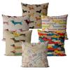 Dachshund Kussensloop Kleur Schattige Honden Woondecoratie 40X40 45X45 Voor Woonkamer Stoel Gepersonaliseerde Cadeaus Linnen Kussensloop