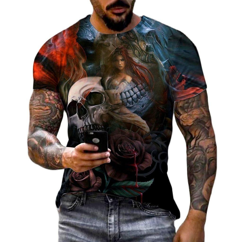 Vintage trička pro muže horor nemrtvý vzor lebky 3D potištěný krátký rukáv móda oversized triko pánské ležérní oblečení