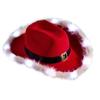 Módní vánoční kovbojské klobouky LED světelné červené sametové a bílé peří Santa klobouk pro ženy a dívky cosplay tiara novoroční večírek dekorace
