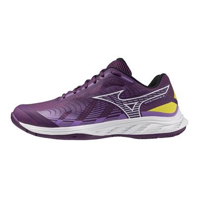 Badminton Shoes WAVE FANG EL 2 Fit Grip Stability Repulsion Hard Hitter Purple White Yellow 26.0 Cm 3E
