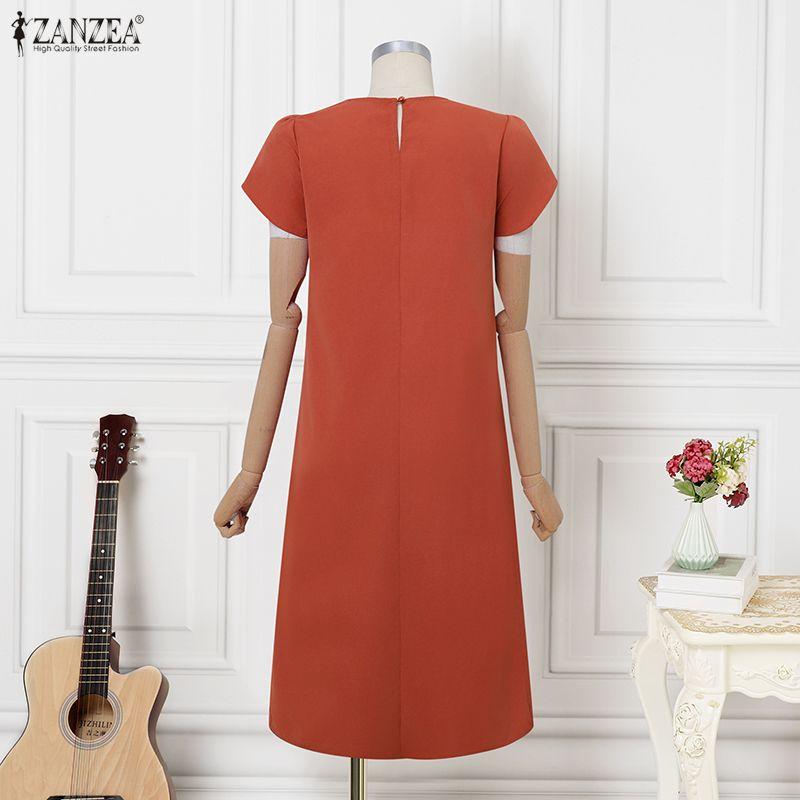 ZANZEA Women Casual Round Neck Short Sleeve Print Dress