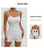 2025 Summer Women's Floral Print Bow-Back Bodycon Jumpsuit