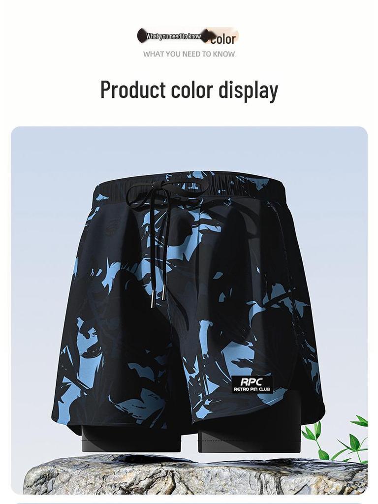 Herren Doppellagige Square-Leg Badehose - Fünf-Punkt-Stil, Anti-Peinlichkeit, Professionelle Strandbekleidung für Erwachsene.